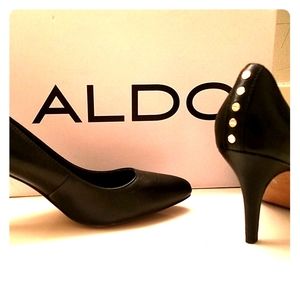 Aldo black leather heels with studs